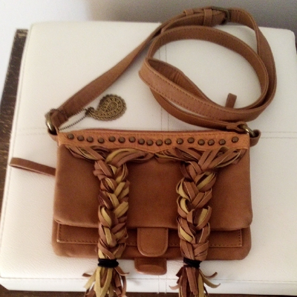 Braided Tan Leather Crossbody Bag